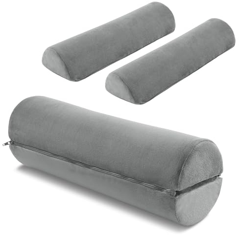 ROYALAY Neck Pillow for Sleeping Round Roll Pillow Including 2 Pack Half Moon Cervical Pillow, Foam Roll Pillow for Pain Reduce, Washable Bolster Pillow for Head Neck Back and Legs, Gray