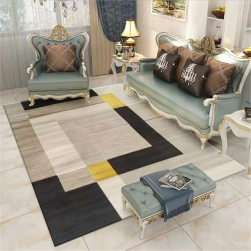 Teppich pflegeleicht Braun Schwarz Minimalistisches Design Rutschfester, waschbarer Teppich,Zimmer deko terasse,140x200cm
