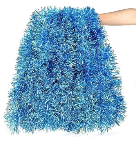 6M Christmas Blue Tinsel, Chunky Xmas Tinsel Garland for 6 feet Christmas Tree, Fireplace, Stairs, Wreath, Doorway, Xmas Party Supplies, Winter Wonderland