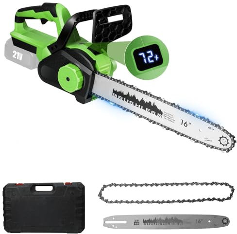 Motosierra con batería, longitud de corte de 41 cm, motosierra sin escobillas con indicador de batería, cadena lubricante automática de aceite de bomba, velocidad de corte de 33 m/s, 2200 W motosierra