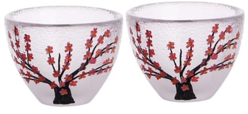 Amosfun 2 Piezas Copa de vino vintage de flor de ciruelo vasos antiguos tazas de porcelana antiguas taza de sake copa de vino japonesa asiático taza pintada a mano copa de sake Vidrio