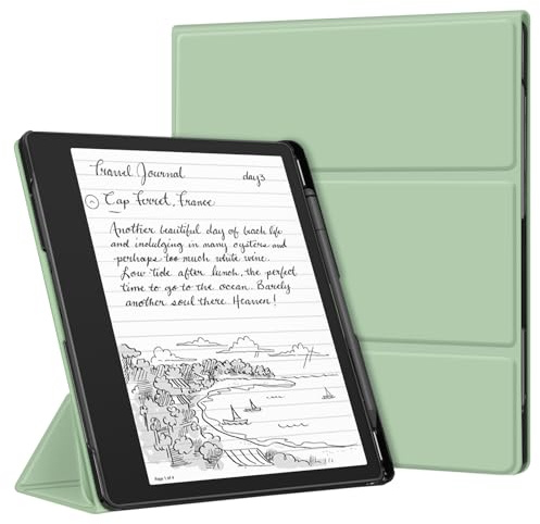 FINTIE Stand Case for Kindle Scribe - [Built-in Pen Holder] Premium PU Leather Trifold Stand Cover with Auto Sleep/Wake, Compatible with 10.2 Inch Kindle Scribe 2024/2022 Release, Agave Green