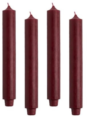 ukiyo 4er Pack Rustikale Stabkerzen H:30 cm Ø:3,2 cm - 21 Stunden Brenndauer - Dicke Kerzen Dinnerkerzen Tafelkerzen Kirchenkerzen, Farbe:Bordeaux