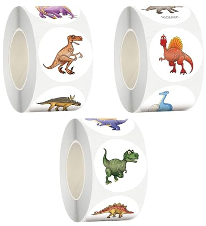 3 Rouleaux D'Autocollants Dinosaures, Autocollants Ronds, Autocollants d'animaux De Dessin Animé pour Enfants, Décoration De Tasse De Skateboard pour Carnet De Notes DIY Bricolage
