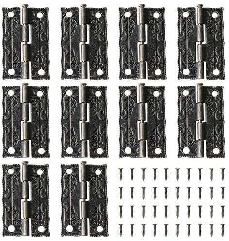 Guador Antike Scharniere Türscharnier, Schrank- und Möbelscharniere, Metall- und Eisen-Scharniere 10pcs Retro Mini Scharnier mit 40 Schrauben, Steckverbinder, Türband 35 x 23mm
