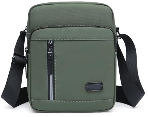 Vologle Bolso bandolera para hombre, bolso de mano para hombre, pequeño, bolso cruzado de moda con rayas reflectantes para uso diario, ocio, Verde militar., 28 x 16 x 6 cm