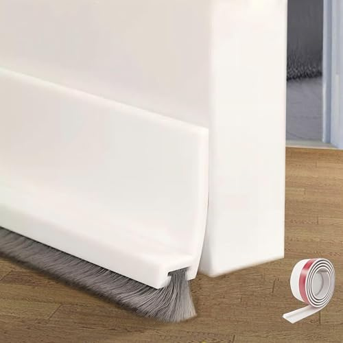 Midslinee 100cm Weiß Dichtungsband für Türen (White) | Dichtung Selbstklebend, Türdichtung Unten mit Türbesen, Bodenabdichtung mit Bürste, Silikon Türdichtung