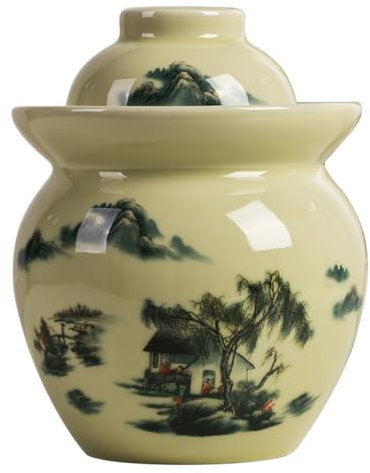 Ceramic Pickle Jar With Lids, Pickle Jar Pickling Jars,Ceramic Fermentation Crock With Water Seal Airlock Lid,uerkraut Crock 1.5kg