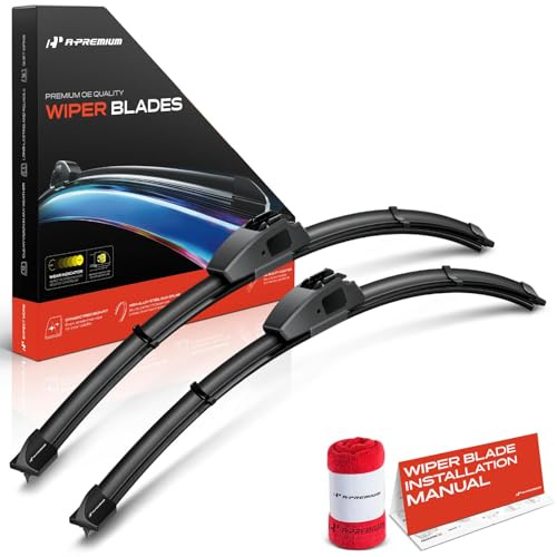 A-Premium Windshield Wiper Blades Compatible with Dodge Charger 2006-2010, Challenger 2008-2023, Magnitude & Saturn EV-1-22 and 22, Hook Connector, with Wear Indicator & Towel (Pack of 2)