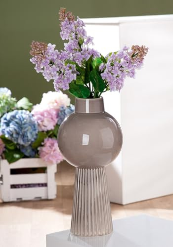 GILDE Vase Balazar Keramik grau glänzend Höhe 40 cm Durchmesser 22 cm Dekoration Wohnaccessoire Geschenkidee Inneneinrichtung