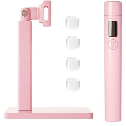 TIEOAXFT Linterna de luz Ultravioleta Recargable por USB for uñas, secador de uñas portátil for Curar Esmalte de uñas en Gel, Mini lámpara LED UV for uñas(Pink with Holder Set)