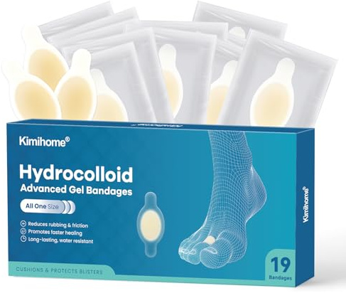 Hydrocolloid Blister Bandages Pads for Feet - Kimihome 19ct Adhesive Blisters Bandages - Waterproof Blister Pads for Heel, Foot, Toe,Finger - Gel Blister Prevention for Travel,Hiking (Toe Pack)