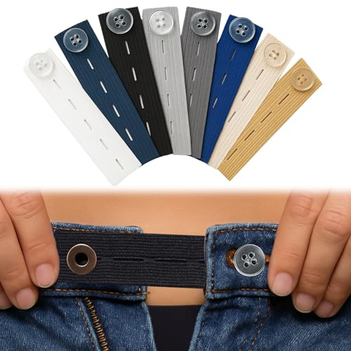 Huybaa 8 Piezas Extensor de Pantalón para Embarazada - Extensores de Cintura Elástica con Botones Ajustables para Pantalones y Falda Hombre y Mujer