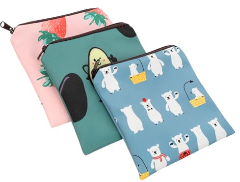 HAMPPLIES 3pcs Sanitary Napkin Storage Bag Tampon Holder Women Period Bag Cartoon Design Reusable Daily Use for