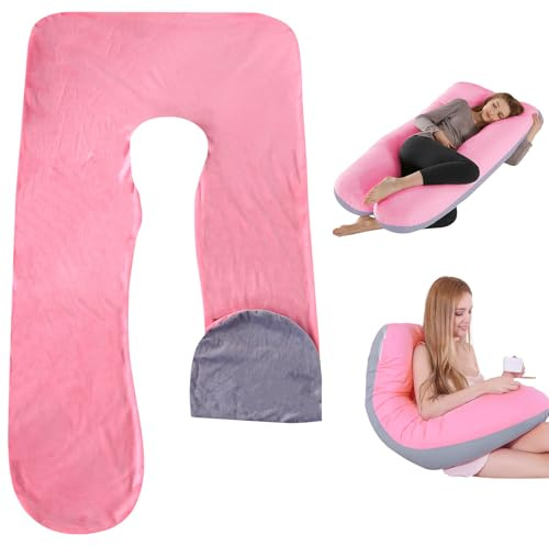 PRITOK Housse de coussin de positionnement latéral : taie d'oreiller en forme de U, taie d'oreiller de maternité amovible en coton en forme de U, housse de rechange pour coussin d'allaitement adulte