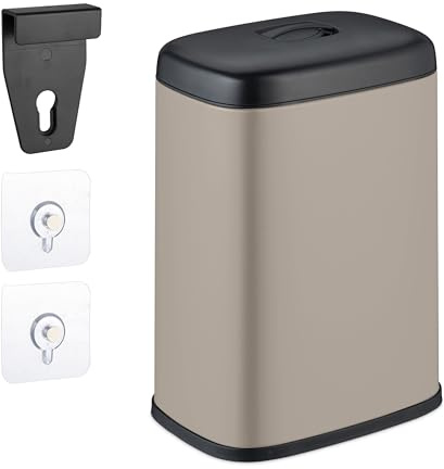 Relaxdays Mülleimer Wandmontage, 5 Liter, Einhängen oder Kleben, Inneneimer, Küchenabfalleimer, Badmülleimer, beige