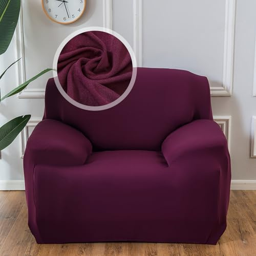 VanderHOME Sofa Überzug 1 Sitzer, Einfarbiger Stretch Sofahusse, Sofaschoner rutschfest, Couch Bezug Schutz Katze, Maschinenwaschbarer Couchschoner (1 Sitzer, Sojarot)