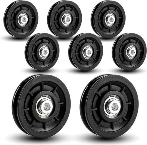STARVAST 8 Stück 90mm Seilrolle Umlenkrolle aus Nylon und Stahl, Universallager Riemenscheibe für Gym Fitnessgeräte Ersatzteil Garagentor Kabelmaschine Drahtseilrolle, Schwarz