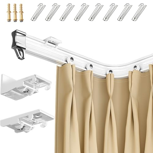 Flexible Decken-Vorhangschiene 1-6m Gardinenstange Gebogen Vorhangstange, L/U Form Eckdusche Ecke Für Schrank Schlafzimmer Duschvorhang(4m)