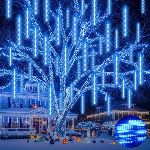 Ehomfory Meteorschauer Lichterkette Außen 540 LED 15 Röhren 30 CM Weihnachtsdeko Aussen, Wasserdichten Eiszapfen Lichterkette Außen für Weihnachten, Halloween, Weihnachtsbäume, Hochzeit, Innenhof