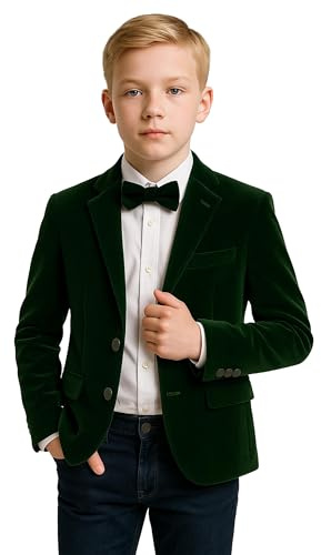 Boys Velvet Slim Fit Hackney Dark Green Blazer Formal Wedding Dinner Birthday Winter Jacket Age 7 Years UK