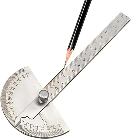Goniometro, Goniometro regolabile da 14 cm, 180 gradi, multifunzale, in acciaio inox, a testa tonda, con angolo, righello, strumento di misuraze matematica