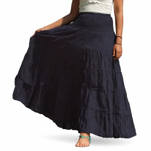 Maxi Cotton Skirts * Premium Crinkled Cotton * Long Flared Tiered * Solid Plain * M, L