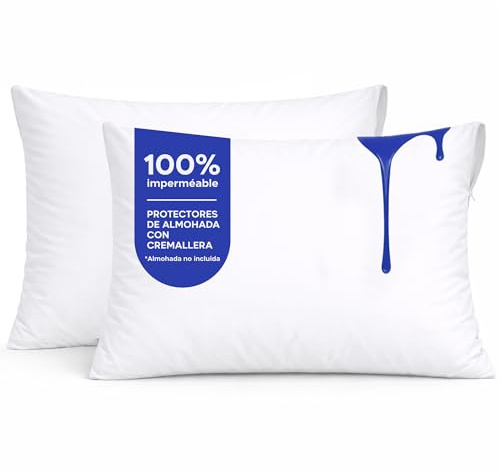 Twinzen Protector Almohada 40x70 cm Pack x2 Impermeable | Funda con cremallera · Protección antiácaros · Tejido transpirable · Lavable hasta 90°C · Certificación Oeko-Tex