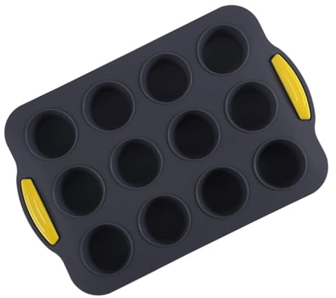 SEWACC Teglia per Muffin in Silicone Antiaderente 12 Cavità Manici Gialli, Stampo per Cupcake Domestico Rettangolare, Adatto per Forno e Preparazioni di Dolci da Cucina