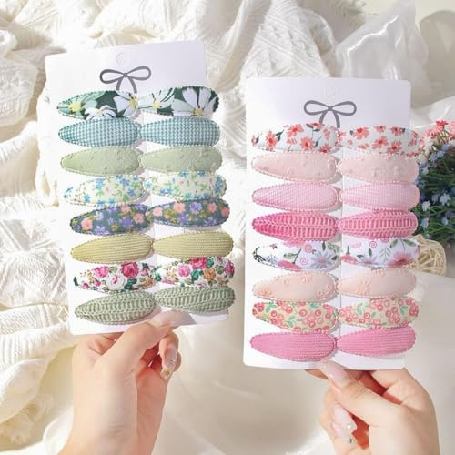 32 Pack Baby Hair Clips for Girls Toddler - Neutral Snap Hair Clips with Floral Patterns, Handmade Kids Hair Accessories Barrettes for Baby Girl, Infant & School Age Children Gifts (Style A)