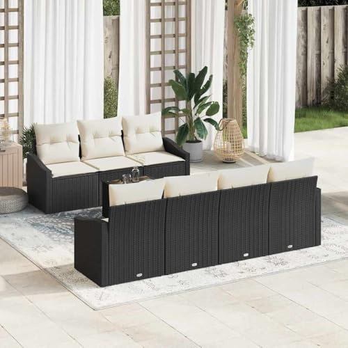 FWIKDUN Modulares Gartensofa Set mit Kissen 8 pcs und Tisch, Modernes Rattan Sofa Set mit Stauraum, Flexibles Outdoor Sofa Poly Rattan, Gartenmöbel modular