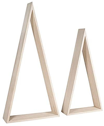 RAYHER Set of 2 Wooden Triangle Shape Shadow Box Frames for Craft, 3D Display Frame, natural wood, 20x7.5x42cm and 26x8x54cm, 62787000
