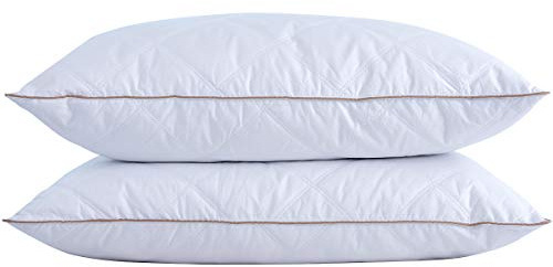 puredown® Goose Feathers and Down Pillow with Diamond Quilting with 100% Cotton Cover, Pack of 2, King Size