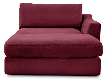 CAVADORE Sofa-Modul Fiona Longchair mit Armteil rechts / XXL-Recamiere passend zur Couchgarnitur Fiona / 139 x 90 x 199 /Webstoff burgunder-rot
