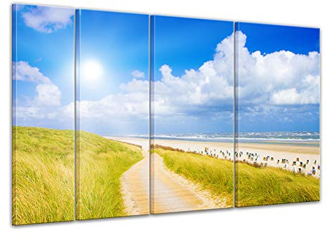 Bilderdepot24 Keilrahmenbild Nordsee Strand - 180x120 cm quer mehrteilig Keilrahmenbilder Bilder als Leinwanddruck Fotoleinwand Urlaub, Sonne & Meer Strand - Idylle - Erholung