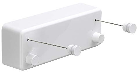 BESy Retractable Clothesline ABS case+Aluminum Dryer with Adjustable Stainless Steel Double Rope String Hotel Style Heavy Duty,Wall Mounted Method, 13.8 Feets,White
