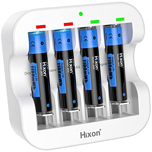 Hixon Rechargeable AAA Batteries with Charger,1100mWh AAA Batteries,4 Count 1500 Cycle AAA Lithium Battery