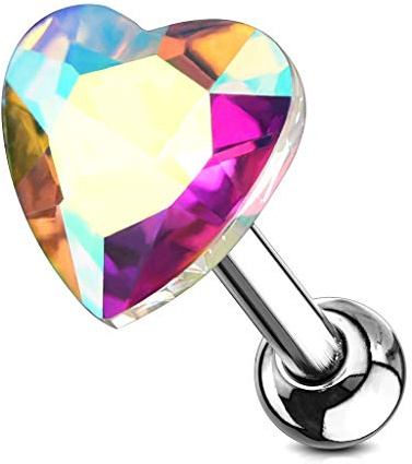 beyoutifulthings Knorpel Ohr-stecker Kristall-Herz viele Farben Cartilage Piercing-s Tragus Labret Edelstahl Schraub-Verschluss