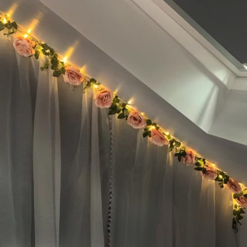 buywin Colorful Rose Fairy String Lights Artificial Flower Garland with LED Copper Light Strings, Rose Vine Lights Decor for Christmas Wedding Bouquets Party Home Window(RosyBrown)