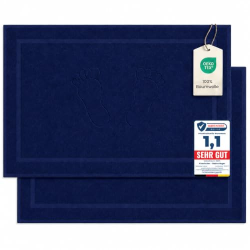 Komfortec 2er Badvorleger aus 100% Baumwolle, 800 GSM Duschvorleger | Waschbar, Badematte, Badteppich, Saugfähig, Frottee, 50x80 cm, Navy Blau