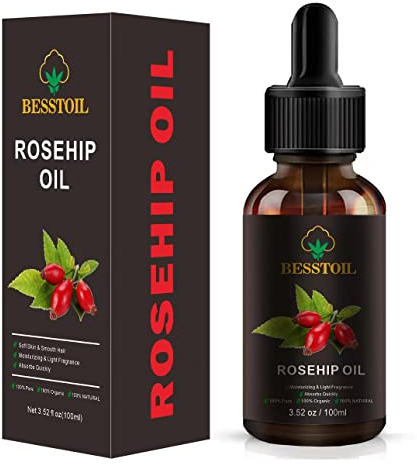 Aceite de semilla de rosa mosqueta orgánico para la cara, 100% puro natural prensado en frío aceite facial hidratante antienvejecimiento para piel,cabello y uñas(100 ml)