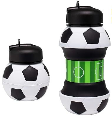 Borraccia Silicone Pieghevole, Borraccia Calcio Bambino, Bottiglia Silicone d'Acqua Portatile per Bambini Ragazzi di Sport Borraccia Sportiva, Accessori Calcio Idea Regalo, Senza BPA, 550 ml (Calcio)