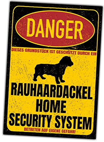 Rauhaardackel Schild Danger Security System Türschild Hundeschild Warnschild Hund Dackel Teckel Sicherheitsschild Hund Privatgrundstück Hundewarnung Warnung vor dem Hund