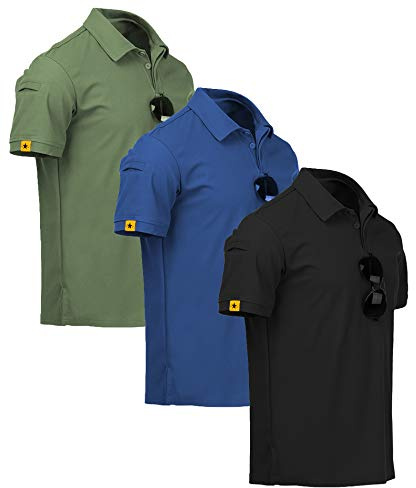 ZITY 3 Pack Mens Polo Shirt Short Sleeve Sports Performance Business Casual Golf Shirts for Men Collared Tactical T-Shirts Black Blue Green 3X-Large