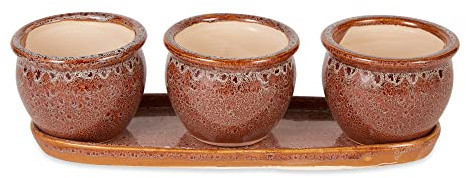 DII Ceramic Planter Collection Herb Pot Set, Brown Round, 13x75x4.5x4