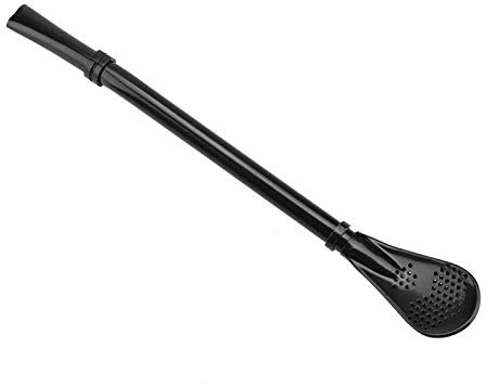 Pajitas de acero inoxidable, cuchara de paja para beber de metal de acero inoxidable, cuchara para revolver lavable, cuchara para revolver, cuchara para café, paja(Negro)