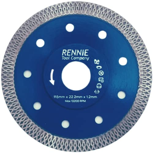 Rennie Tool - 115mm Diamond Saw Blade Cutting Disc 1.2mm Super Thin | For Porcelain Tiles Granite Marble Ceramics. 4.1/2 Turbo Disk for Angle Grinder. 22.22mm Bore (7/8)