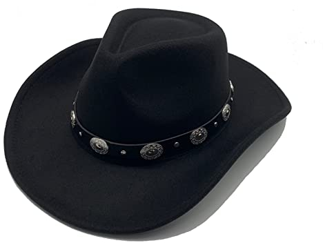Cowboyhut Damen Herren Westernhut Schwarz Fedora Hut Breiter Krempe mit Lederband