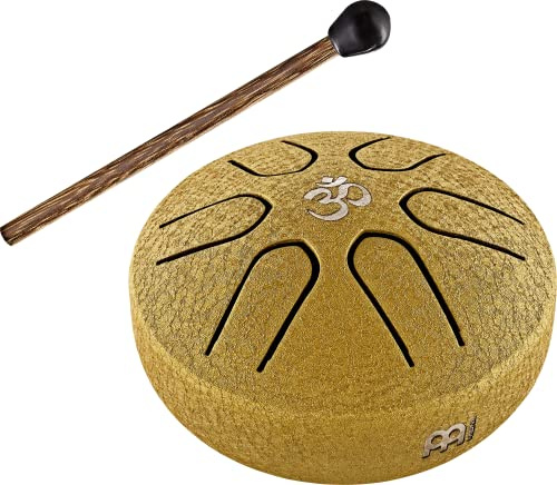 Sonic Energy Pocket Steel Tongue Drum, A-Dur, Gold (PSTD3GOM) | 6 Töne, 440 Hz, Durchmesser 3 Zoll, 7,6 x 7,6 x 4,7 cm, Om-Symbol, Inkl. Schlägel, Edelstahl