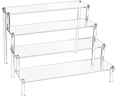 QWORK® Présentoir Acrylique à 4 Niveaux, 4mm d'épaisseur, 30x25x20cm - Présentoir Acrylique Transparent pour Figurines, Bijoux, Cupcake, Rouge à Lèvres, Vernis à Ongles, Épices